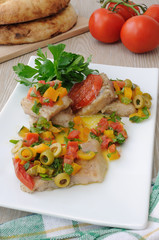 Sliced ​​fish with vegetables