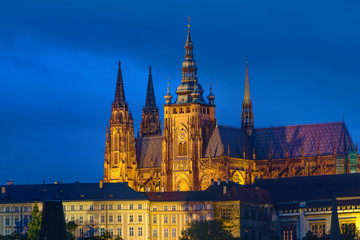 The Saint Vitus cathedral in Prague at night