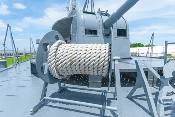 winch with rope on a battleship