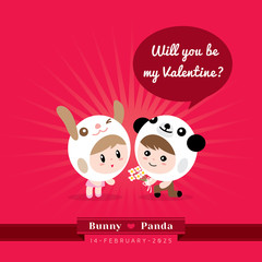 Fototapeta na wymiar Cute kawaii characters with Valentine's concept illustration