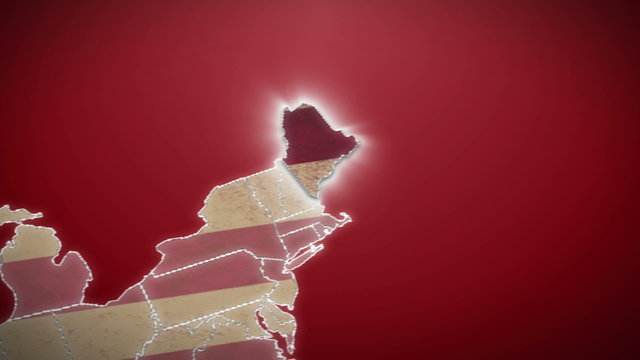 USA map, Maine pull out, all states available. Red