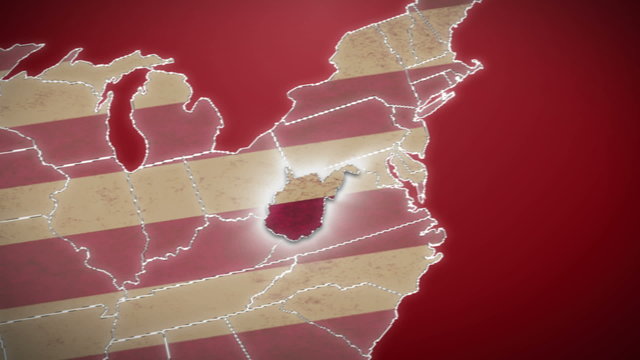 USA map, West Virginia pull out, all states available. Red