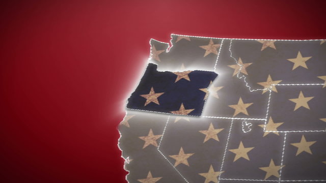 USA map, Oregon pull out, all states available. Red