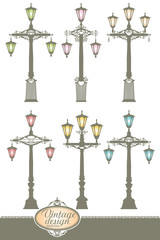 Set of beautiful street lanterns in vintage style.