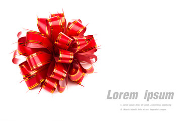 Shiny red ribbon on white background with copy space.