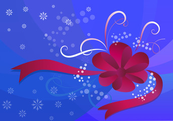 Christmas background with snowflakes and bow.