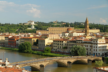 Fototapeta na wymiar Widok z lotu ptaka rzeki Arno z mostu Ponte alla Carraia