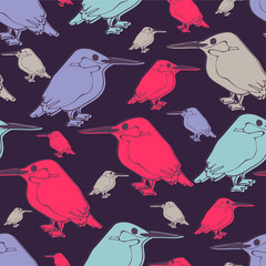 Seamless pattern with cute kingfishers