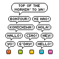 8-bit pixel international hello greetings © wongstock