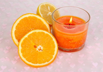 Romantic lighted candles close up