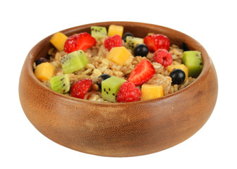 Oatmeal with fruits isolated on white