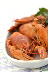 Crayfish crab crawfish red on a platter