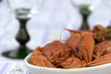 Crayfish crab crawfish red on a platter