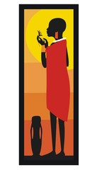 Masai woman standing against the sunset-vector illustration