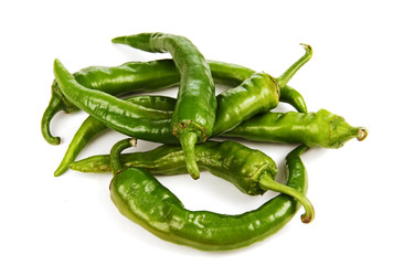 pods of green hot peppers.