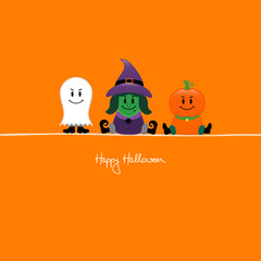 Halloween Ghost, Witch & Pumpkin Orange