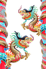 Two Dragon statues in Chinese temple.