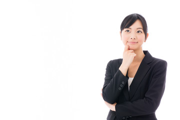 young asian businesswoman thinking on white background