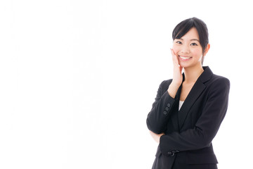 Obraz premium young asian businesswoman smiling on white background
