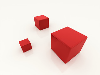 Three red cubes isolated