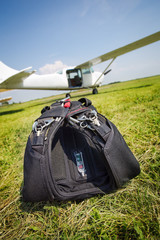 Skydiving parachutes ready to international competition.