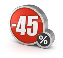 Discount 45% sale 3d icon on white background