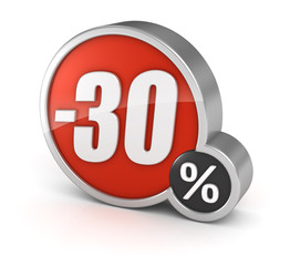 Discount 30% sale 3d icon on white background