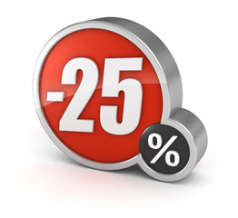 Discount 25% sale 3d icon on white background