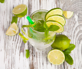 Summer drink with blur beach on background 