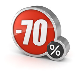 Discount 70% sale 3d icon on white background