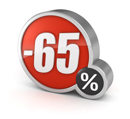 Discount 65% sale 3d icon on white background