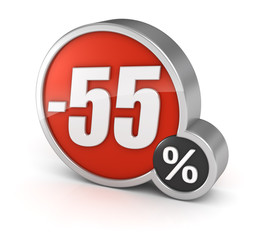 Discount 55% sale 3d icon on white background