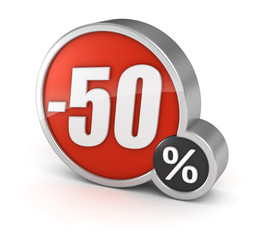 Discount 50% sale 3d icon on white background