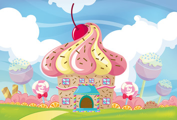 Obraz na płótnie Canvas Cupcake cherry house