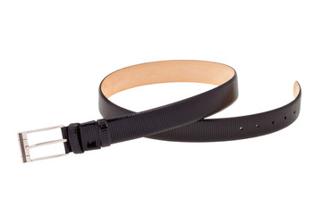 Black leather male belt isolated on white background
