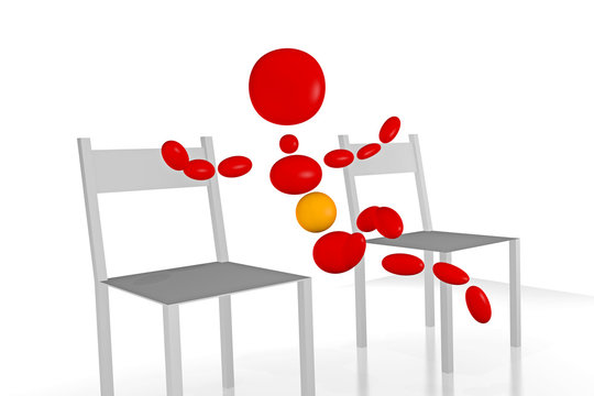 Zwischen allen St&uuml;hlen, auf weissem Htg. - 3D