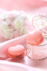 heart shaped macaron close up with flower