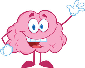 Happy Brain Cartoon Character Waving For Greeting