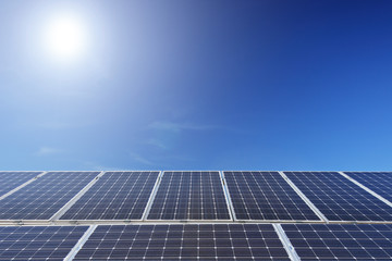 Solar photovoltaic cell panels under sun