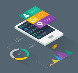 mobile phone infographics in flat color design
