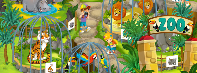 Cartoon zoo - amusement park - illustration - obrazy, fototapety, plakaty
