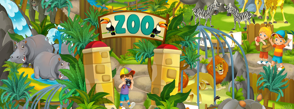 Cartoon zoo - amusement park - illustration