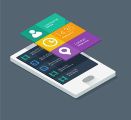 mobile application concept in flat colors and isometric design