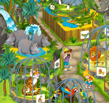 Cartoon zoo - amusement park - illustration Stock Illustration | Adobe Stock