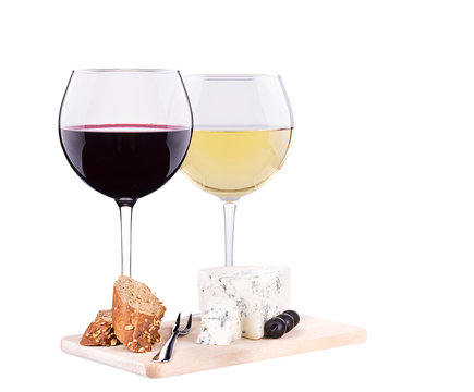 white and red wine  with cheese