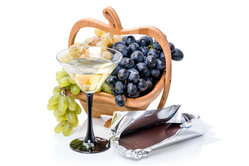 Fruit with chocolate and wine