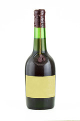 vintage green glass bottle with liquor