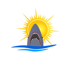 shark and sun vector illustration