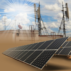 Solar panels on roof with blue sky