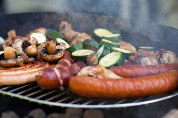 barbecue with delicious grilled meat on grill
